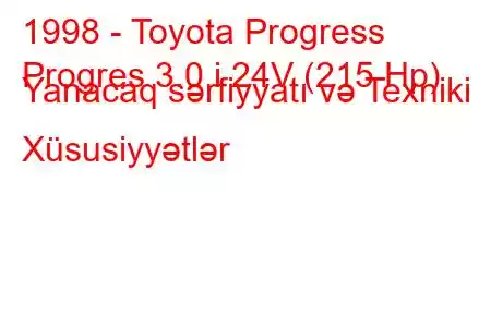 1998 - Toyota Progress
Progres 3.0 i 24V (215 Hp) Yanacaq sərfiyyatı və Texniki Xüsusiyyətlər