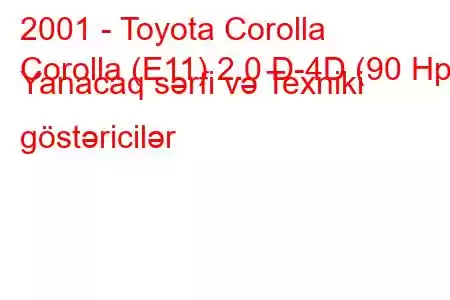 2001 - Toyota Corolla
Corolla (E11) 2.0 D-4D (90 Hp) Yanacaq sərfi və Texniki göstəricilər