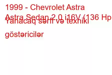 1999 - Chevrolet Astra
Astra Sedan 2.0 i16V (136 Hp) Yanacaq sərfi və texniki göstəricilər