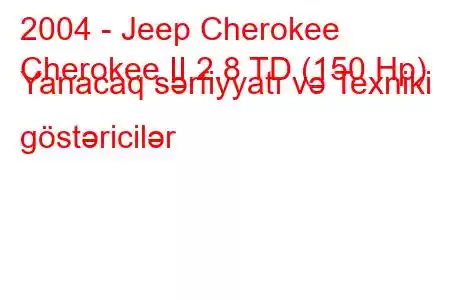 2004 - Jeep Cherokee
Cherokee II 2.8 TD (150 Hp) Yanacaq sərfiyyatı və Texniki göstəricilər