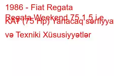 1986 - Fiat Regata
Regata Weekend 75 1.5 i.e. KAT (75 Hp) Yanacaq sərfiyyatı və Texniki Xüsusiyyətlər