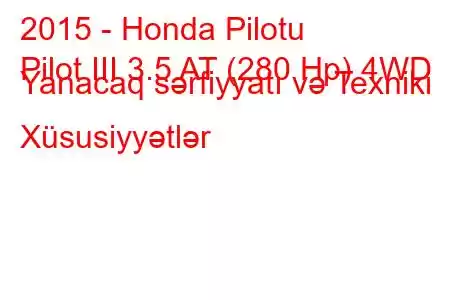 2015 - Honda Pilotu
Pilot III 3.5 AT (280 Hp) 4WD Yanacaq sərfiyyatı və Texniki Xüsusiyyətlər