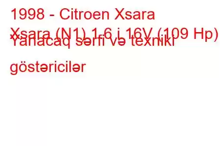 1998 - Citroen Xsara
Xsara (N1) 1.6 i 16V (109 Hp) Yanacaq sərfi və texniki göstəricilər