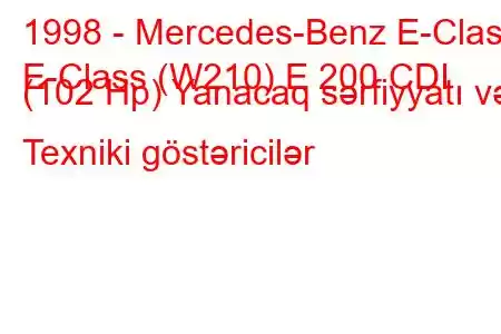 1998 - Mercedes-Benz E-Class
E-Class (W210) E 200 CDI (102 Hp) Yanacaq sərfiyyatı və Texniki göstəricilər