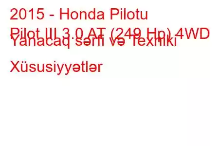 2015 - Honda Pilotu
Pilot III 3.0 AT (249 Hp) 4WD Yanacaq sərfi və Texniki Xüsusiyyətlər