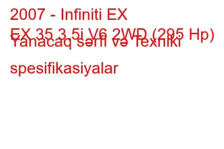 2007 - Infiniti EX
EX 35 3.5i V6 2WD (295 Hp) Yanacaq sərfi və Texniki spesifikasiyalar