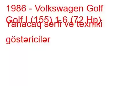 1986 - Volkswagen Golf
Golf I (155) 1.6 (72 Hp) Yanacaq sərfi və texniki göstəricilər