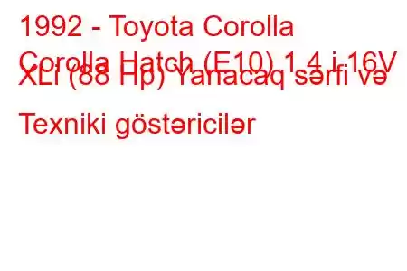 1992 - Toyota Corolla
Corolla Hatch (E10) 1.4 i 16V XLi (88 Hp) Yanacaq sərfi və Texniki göstəricilər