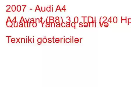 2007 - Audi A4
A4 Avant (B8) 3.0 TDI (240 Hp) Quattro Yanacaq sərfi və Texniki göstəricilər