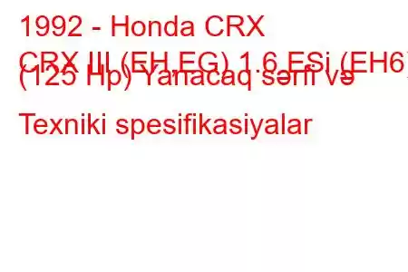 1992 - Honda CRX
CRX III (EH,EG) 1.6 ESi (EH6) (125 Hp) Yanacaq sərfi və Texniki spesifikasiyalar