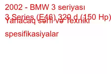 2002 - BMW 3 seriyası
3 Series (E46) 320 d (150 Hp) Yanacaq sərfi və Texniki spesifikasiyalar