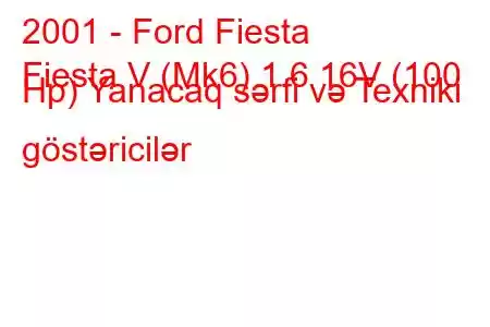 2001 - Ford Fiesta
Fiesta V (Mk6) 1.6 16V (100 Hp) Yanacaq sərfi və Texniki göstəricilər