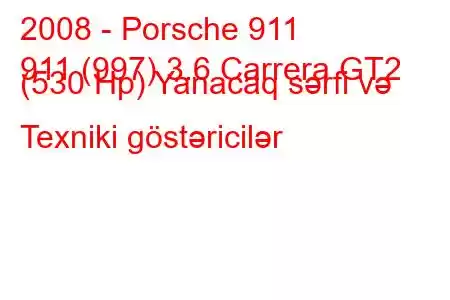 2008 - Porsche 911
911 (997) 3.6 Carrera GT2 (530 Hp) Yanacaq sərfi və Texniki göstəricilər