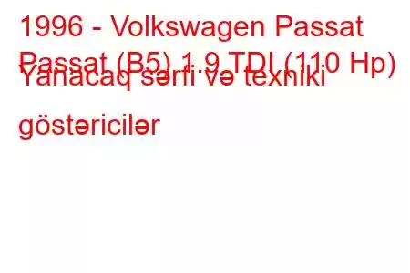 1996 - Volkswagen Passat
Passat (B5) 1.9 TDI (110 Hp) Yanacaq sərfi və texniki göstəricilər