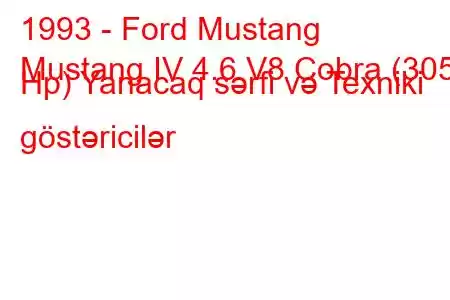 1993 - Ford Mustang
Mustang IV 4.6 V8 Cobra (305 Hp) Yanacaq sərfi və Texniki göstəricilər