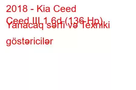 2018 - Kia Ceed
Ceed III 1.6d (136 Hp) Yanacaq sərfi və Texniki göstəricilər