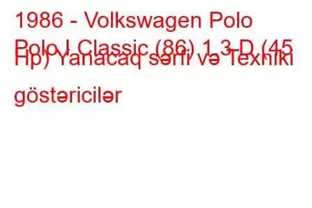 1986 - Volkswagen Polo
Polo I Classic (86) 1.3 D (45 Hp) Yanacaq sərfi və Texniki göstəricilər