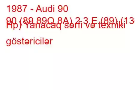 1987 - Audi 90
90 (89,89Q,8A) 2.3 E (89) (136 Hp) Yanacaq sərfi və texniki göstəricilər