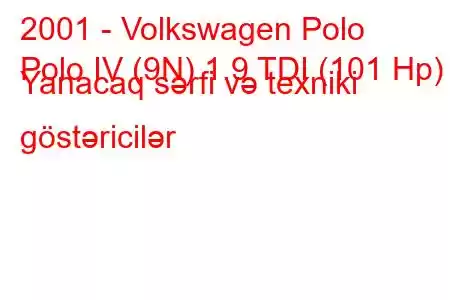 2001 - Volkswagen Polo
Polo IV (9N) 1.9 TDI (101 Hp) Yanacaq sərfi və texniki göstəricilər