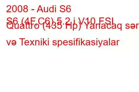 2008 - Audi S6
S6 (4F,C6) 5.2 i V10 FSI Quattro (435 Hp) Yanacaq sərfi və Texniki spesifikasiyalar