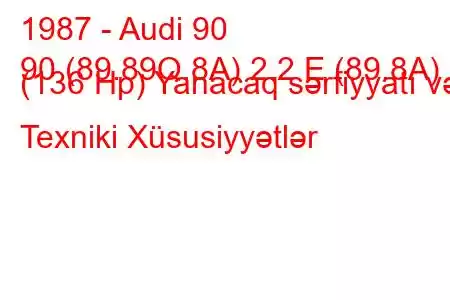 1987 - Audi 90
90 (89.89Q,8A) 2.2 E (89.8A) (136 Hp) Yanacaq sərfiyyatı və Texniki Xüsusiyyətlər