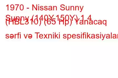 1970 - Nissan Sunny
Sunny (140Y,150Y) 1.4 (HBL310) (65 Hp) Yanacaq sərfi və Texniki spesifikasiyalar