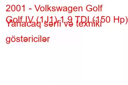 2001 - Volkswagen Golf
Golf IV (1J1) 1.9 TDI (150 Hp) Yanacaq sərfi və texniki göstəricilər