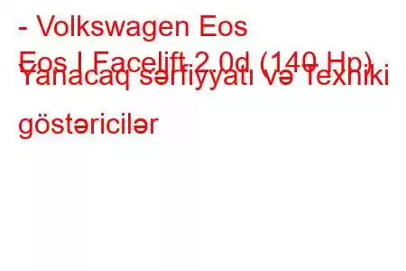 - Volkswagen Eos
Eos I Facelift 2.0d (140 Hp) Yanacaq sərfiyyatı və Texniki göstəricilər