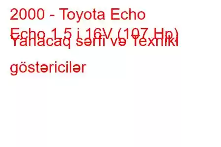 2000 - Toyota Echo
Echo 1.5 i 16V (107 Hp) Yanacaq sərfi və Texniki göstəricilər