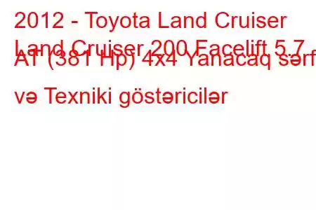 2012 - Toyota Land Cruiser
Land Cruiser 200 Facelift 5.7 AT (381 Hp) 4x4 Yanacaq sərfi və Texniki göstəricilər