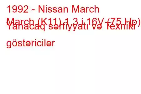 1992 - Nissan March
March (K11) 1.3 i 16V (75 Hp) Yanacaq sərfiyyatı və Texniki göstəricilər