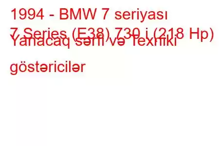 1994 - BMW 7 seriyası
7 Series (E38) 730 i (218 Hp) Yanacaq sərfi və Texniki göstəricilər