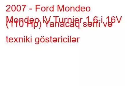 2007 - Ford Mondeo
Mondeo IV Turnier 1.6 i 16V (110 Hp) Yanacaq sərfi və texniki göstəricilər