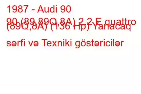 1987 - Audi 90
90 (89,89Q,8A) 2.2 E quattro (89Q,8A) (136 Hp) Yanacaq sərfi və Texniki göstəricilər