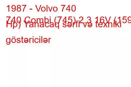 1987 - Volvo 740
740 Combi (745) 2.3 16V (159 Hp) Yanacaq sərfi və texniki göstəricilər