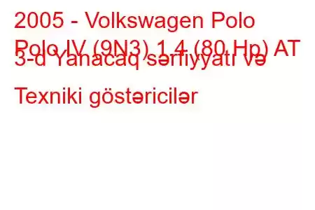 2005 - Volkswagen Polo
Polo IV (9N3) 1.4 (80 Hp) AT 3-d Yanacaq sərfiyyatı və Texniki göstəricilər