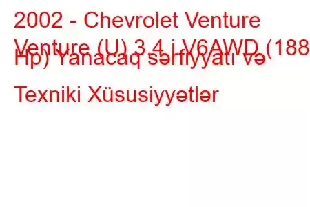 2002 - Chevrolet Venture
Venture (U) 3.4 i V6AWD (188 Hp) Yanacaq sərfiyyatı və Texniki Xüsusiyyətlər