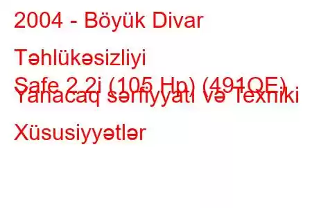 2004 - Böyük Divar Təhlükəsizliyi
Safe 2.2i (105 Hp) (491QE) Yanacaq sərfiyyatı və Texniki Xüsusiyyətlər