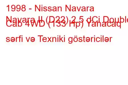 1998 - Nissan Navara
Navara II (D22) 2.5 dCi Double Cab 4WD (133 Hp) Yanacaq sərfi və Texniki göstəricilər