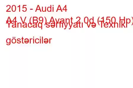 2015 - Audi A4
A4 V (B9) Avant 2.0d (150 Hp) Yanacaq sərfiyyatı və Texniki göstəricilər