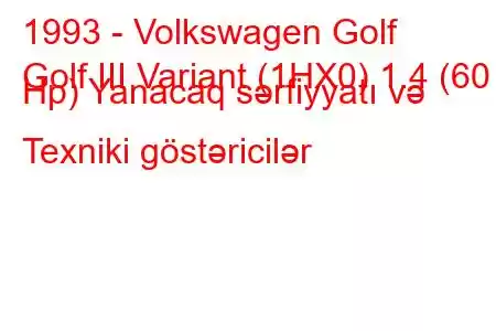 1993 - Volkswagen Golf
Golf III Variant (1HX0) 1.4 (60 Hp) Yanacaq sərfiyyatı və Texniki göstəricilər