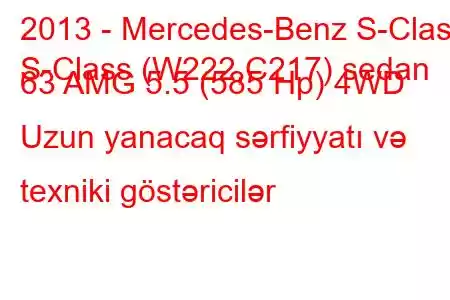 2013 - Mercedes-Benz S-Class
S-Class (W222,C217) sedan 63 AMG 5.5 (585 Hp) 4WD Uzun yanacaq sərfiyyatı və texniki göstəricilər