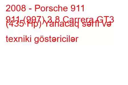 2008 - Porsche 911
911 (997) 3.8 Carrera GT3 (435 Hp) Yanacaq sərfi və texniki göstəricilər