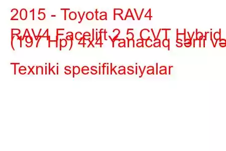 2015 - Toyota RAV4
RAV4 Facelift 2.5 CVT Hybrid (197 Hp) 4x4 Yanacaq sərfi və Texniki spesifikasiyalar