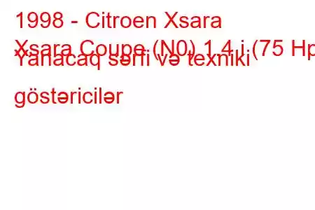 1998 - Citroen Xsara
Xsara Coupe (N0) 1.4 i (75 Hp) Yanacaq sərfi və texniki göstəricilər