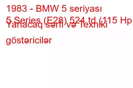 1983 - BMW 5 seriyası
5 Series (E28) 524 td (115 Hp) Yanacaq sərfi və Texniki göstəricilər