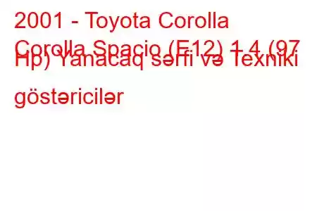 2001 - Toyota Corolla
Corolla Spacio (E12) 1.4 (97 Hp) Yanacaq sərfi və Texniki göstəricilər