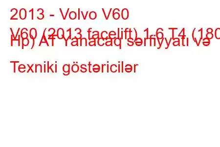 2013 - Volvo V60
V60 (2013 facelift) 1.6 T4 (180 Hp) AT Yanacaq sərfiyyatı və Texniki göstəricilər