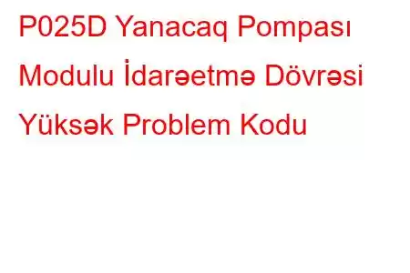 P025D Yanacaq Pompası Modulu İdarəetmə Dövrəsi Yüksək Problem Kodu