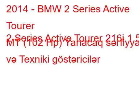 2014 - BMW 2 Series Active Tourer
2 Series Active Tourer 216i 1.5 MT (102 Hp) Yanacaq sərfiyyatı və Texniki göstəricilər